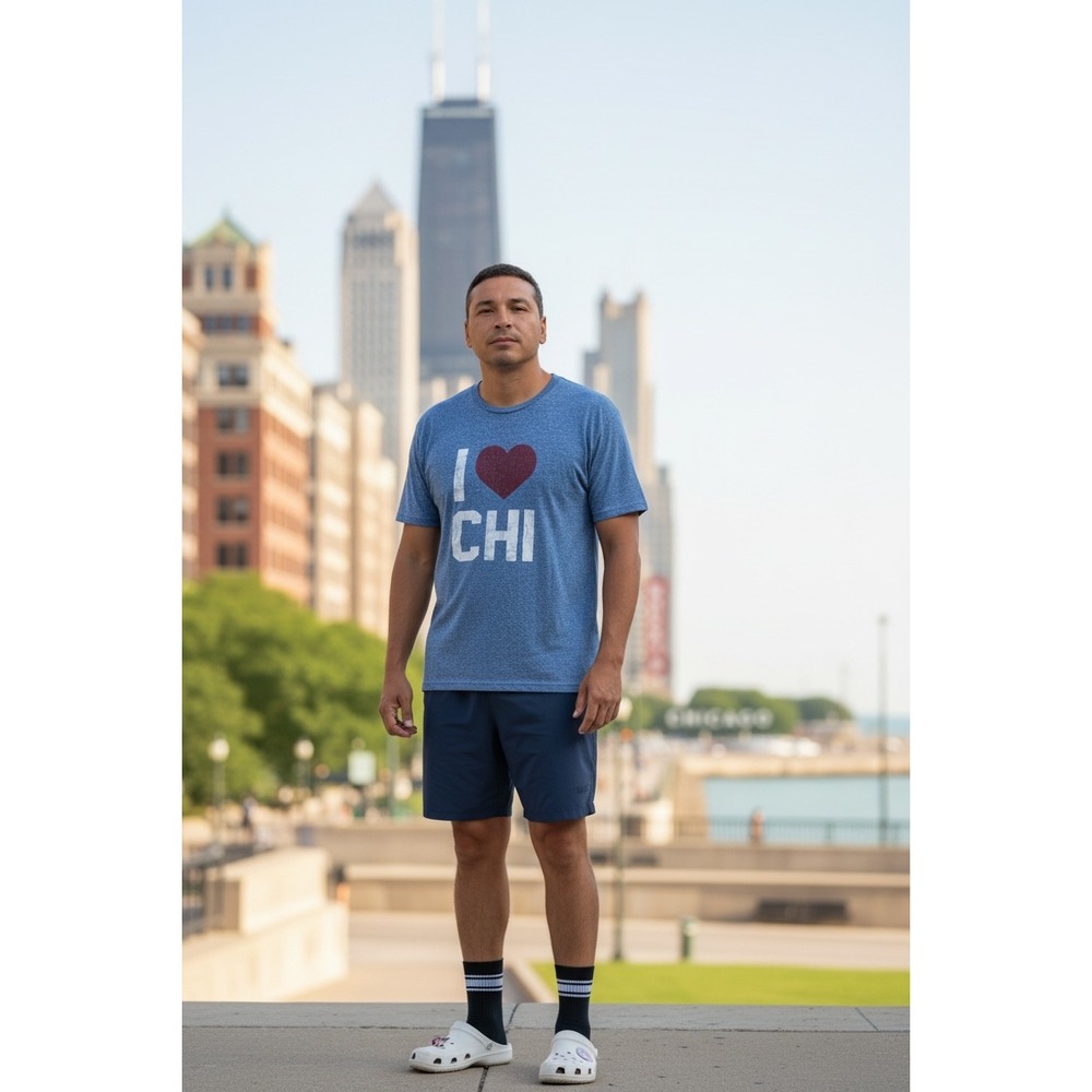 Chillinaire I Heart CHI Chicago Graphic T-Shirt‎ Mens XL Blue Heathered